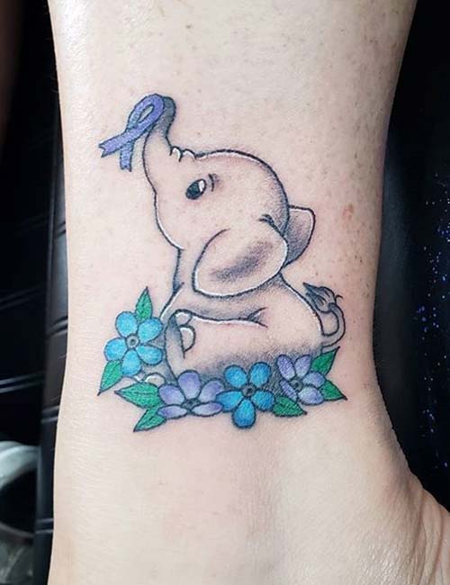 Cute elephant on the ankle tattoo