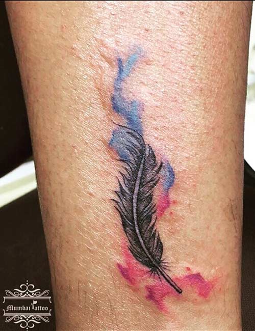 Small watercolor feather tattoo design