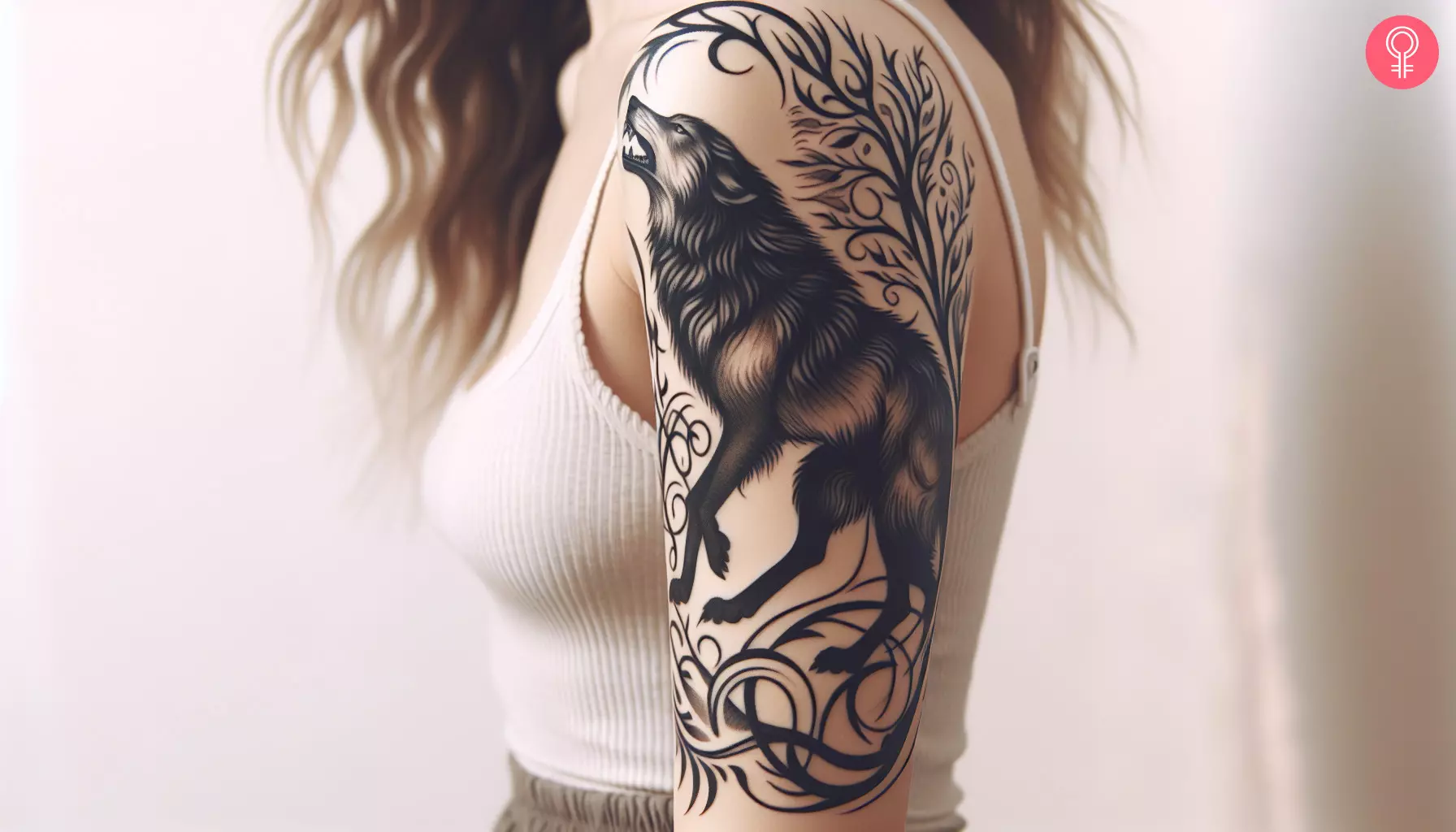 Fenrir wolf tattoo on the upper arm