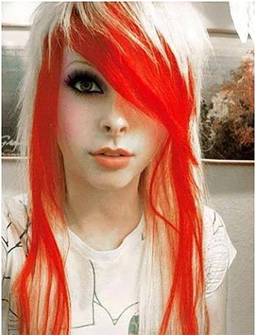 Fiery red and platinum emo hairstyle for girls