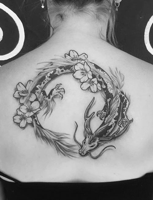 Floral dragon tattoo design