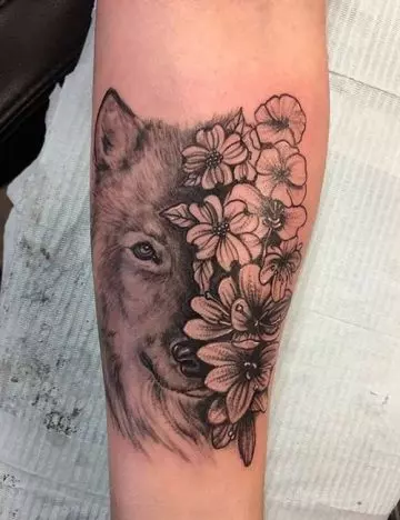 Floral wolf tattoo