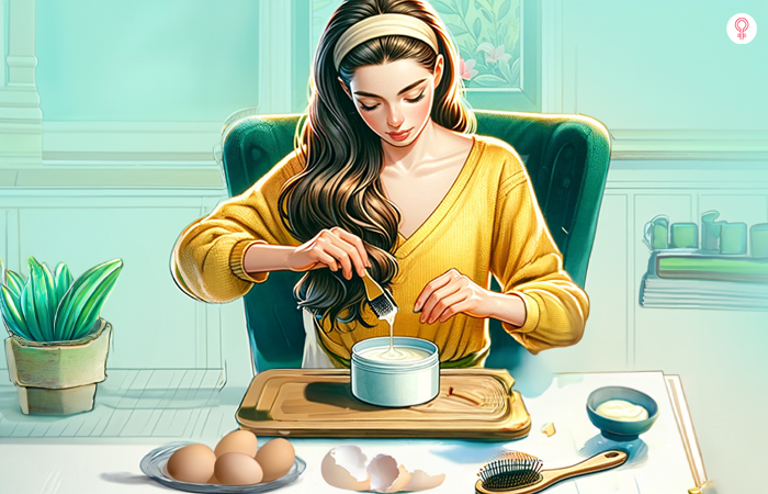 Woman making an egg and yogurt hair mask