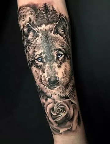 Half sleeve wolf tattoo