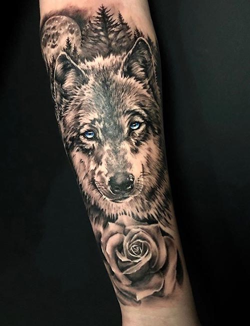 Half sleeve wolf tattoo