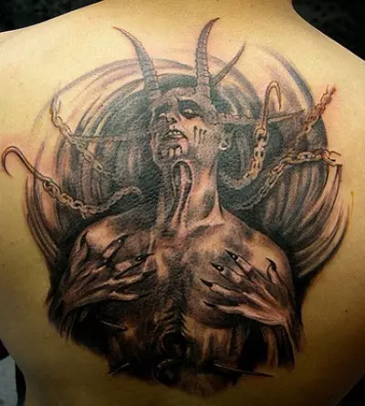 Horrifying full-body devil tattoo