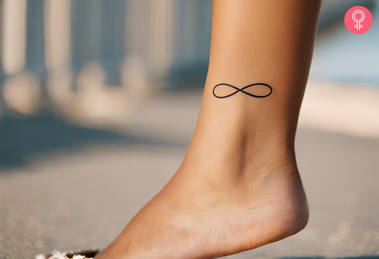 A woman with an infinity tattoo on her ankle