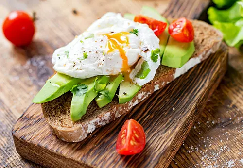 Egg and avocado toast for low-protein diet
