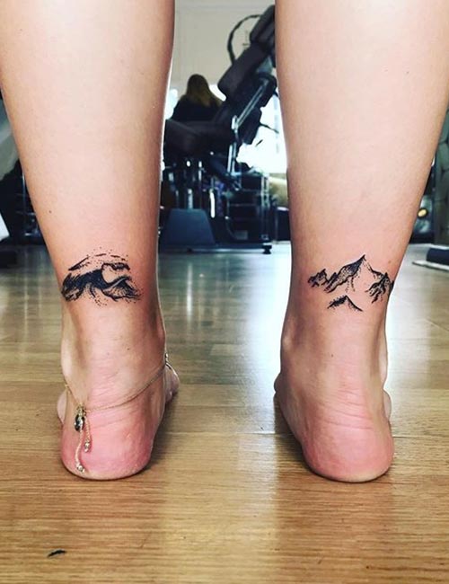 Mountain landscape ankle tattoo
