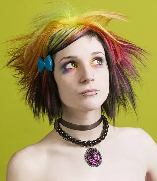 Multicolored spiky emo hairstyle for girls