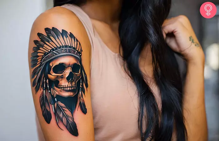 Native American skull tattoo on the arm
