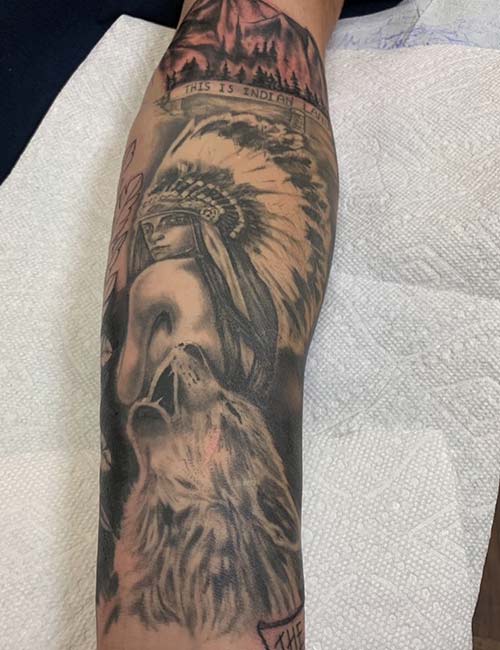 Realistic Wolf and Sun in Black and Gray by Yarda  Tattoos