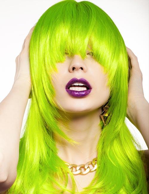 Neon Green Emo Layers With Bangs