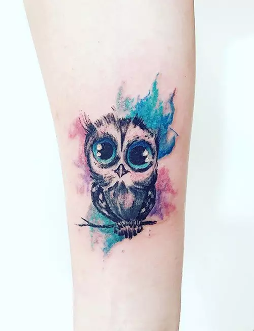 Small watercolor owl tattoo design