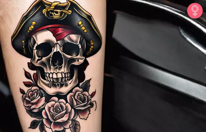 Pirate skull tattoo on the arm