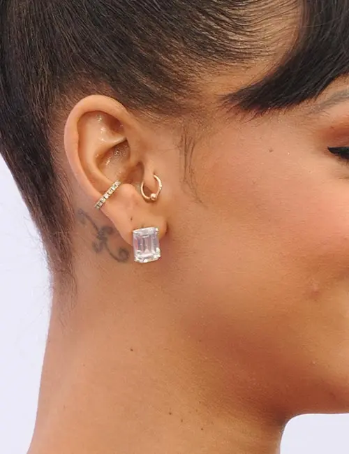 Rihanna Pisces Symbol Behind Her Ear