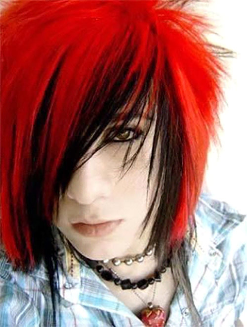 Red and black short emo hairstyle for girls