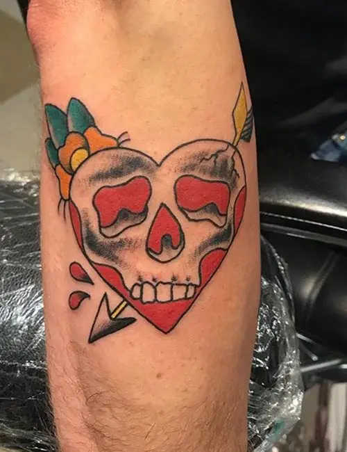 Romantic Skull Tattoo On Sleeve