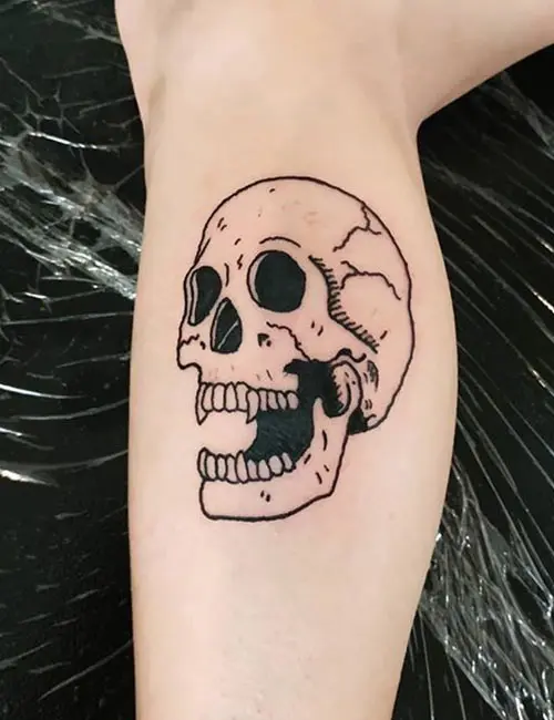Skull Head Tattoo On Leg