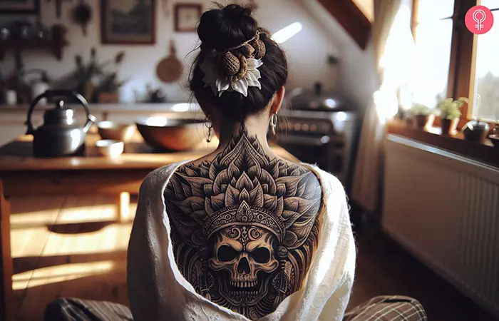 Skull headdress tattoo on the back