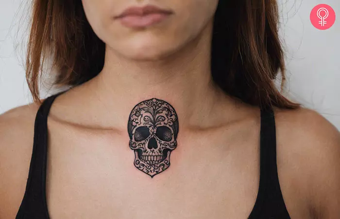 Skull tattoo on the neck