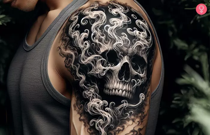 Smoke skull tattoo on the arm