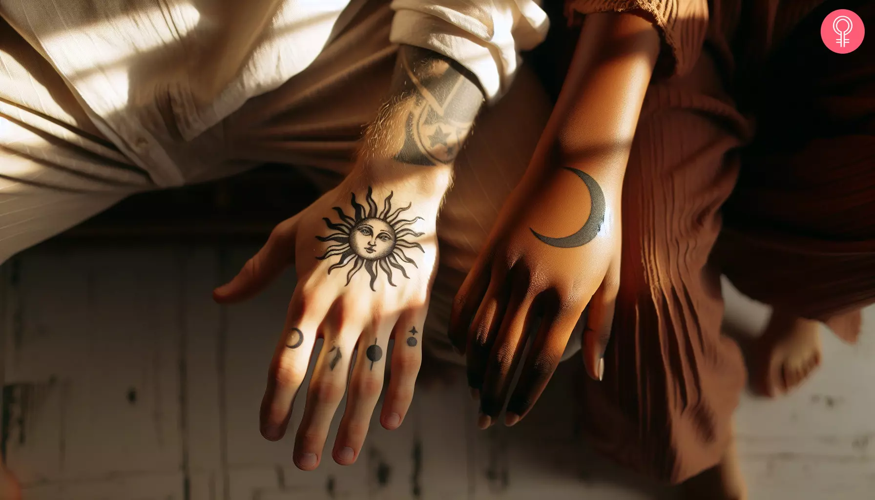 Sun and moon matching tattoo