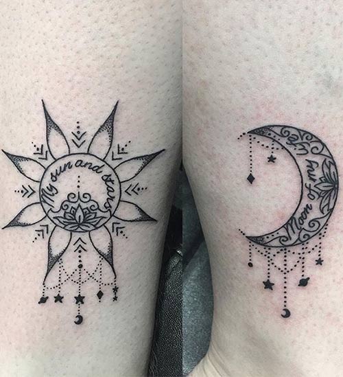 Perfectly Balanced Sun and Moon Matching Tattoos  TattooGlee  Matching  tattoos Sun tattoos Small matching tattoos