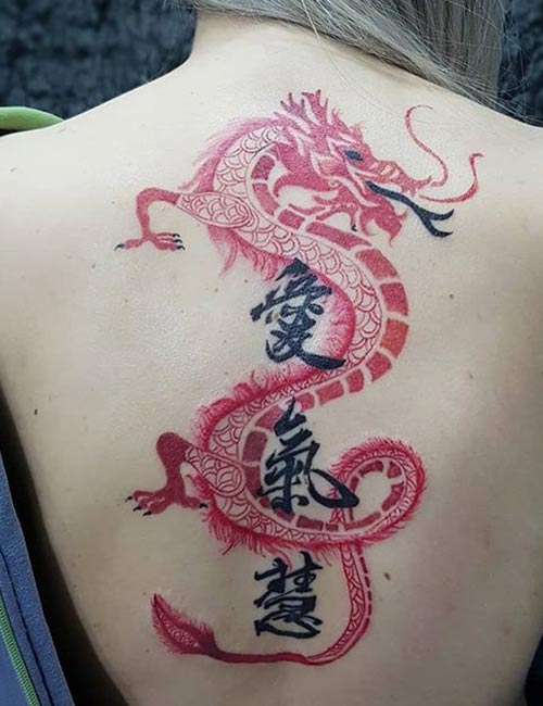 Women Back Red Dragon Tattoo Design