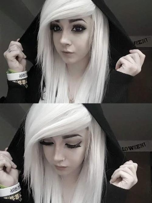 White emo hair with side swept bangs for girls