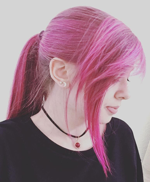 Pink emo ponytail with side bang for girls