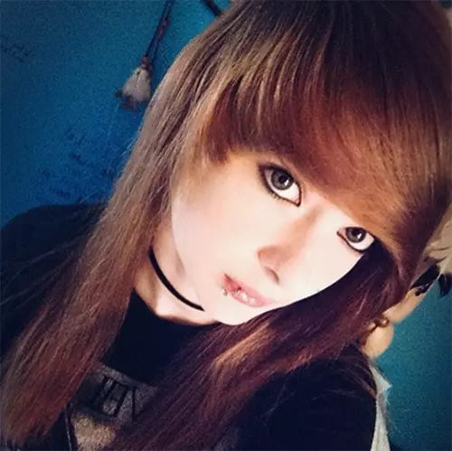 Mahogany emo hair with side swept bangs for girls