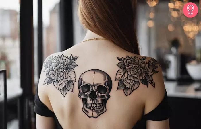 Traditional skull tattoo on the back