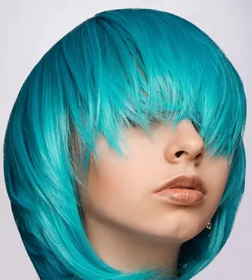 Turquoise round bob with fringes emo hairstyle for girls