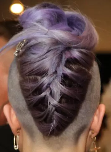 Funky upside down triangular purple braid hairstyle for girls
