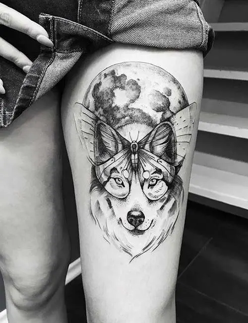 Butterfly wolf tattoo design