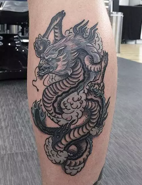 Wolf dragon tattoo design