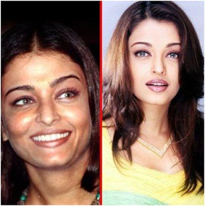 Aishwarya Rai com e sem maquiagem