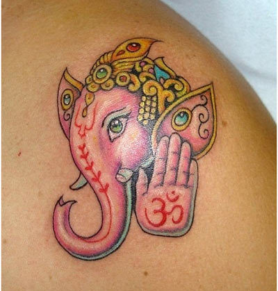 Colorful Ganesh head tattoo