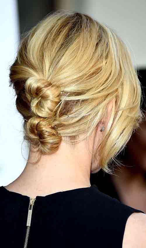 Double bun updo classy hairstyle for long thin hair