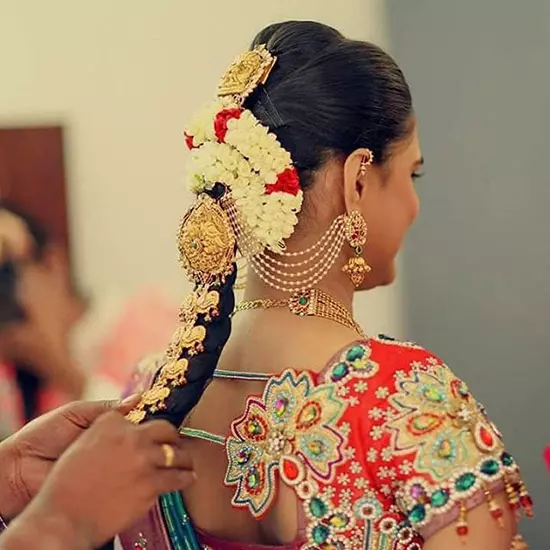 The south Indian style braid as bridal hairstyle for long hair
