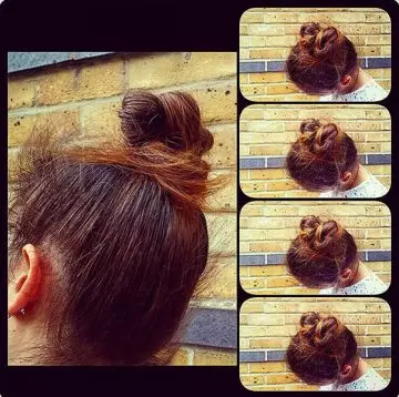 Casual braided updo with loose ends for medium hair