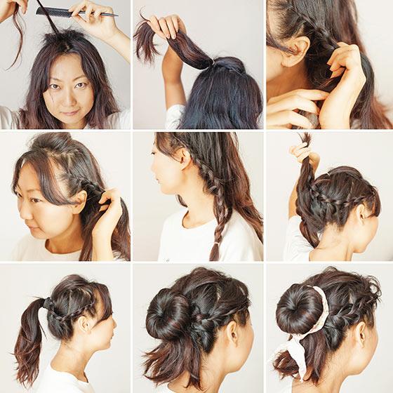 Cute braided donut bun for medium hair