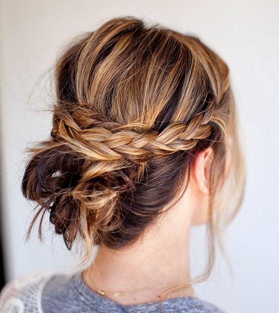 Messy braid updo for medium hair