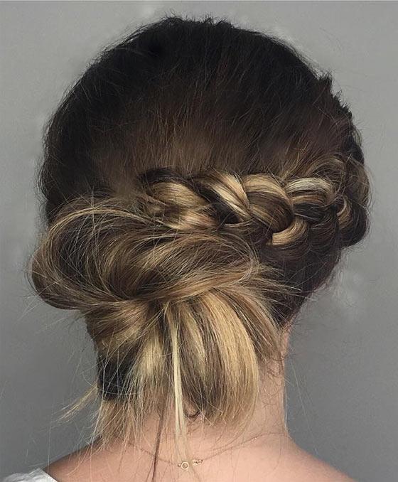 Low bun with braids updo for medium hair