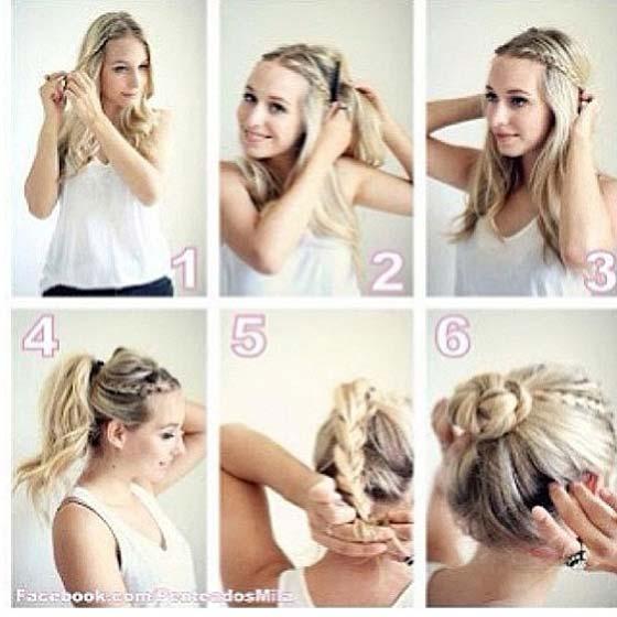 Bun with side braids updo for medium hair