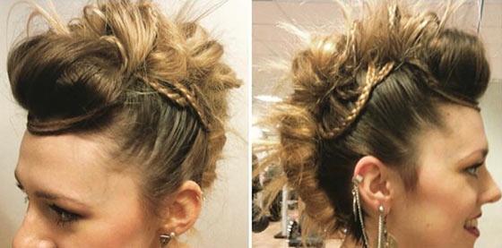 Mohawk twist with a micro-braids updo for medium hair