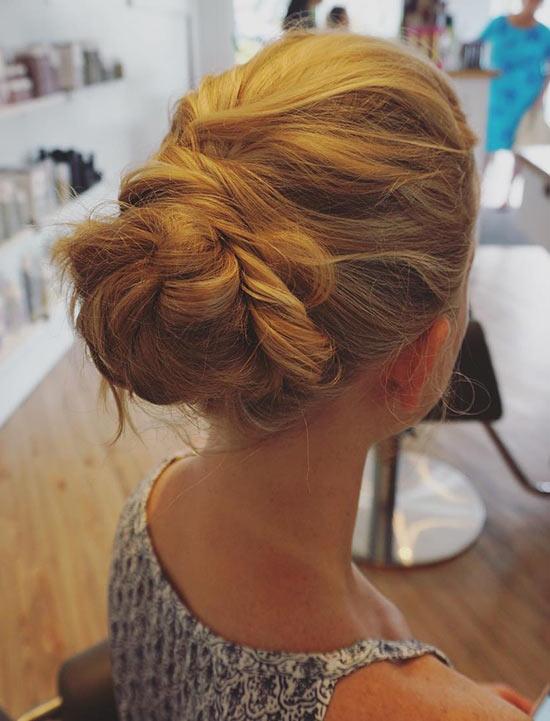 Blonde bun as bridal hairstyle for long hair