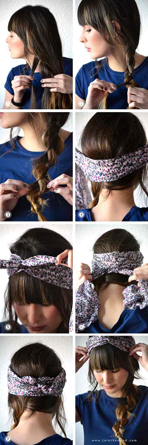 Headband with side braid hairstyle for long thin hair