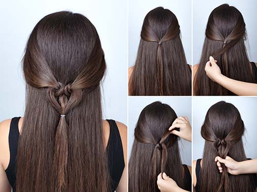 Heart shaped knotted accent hairstyle for long thin hair